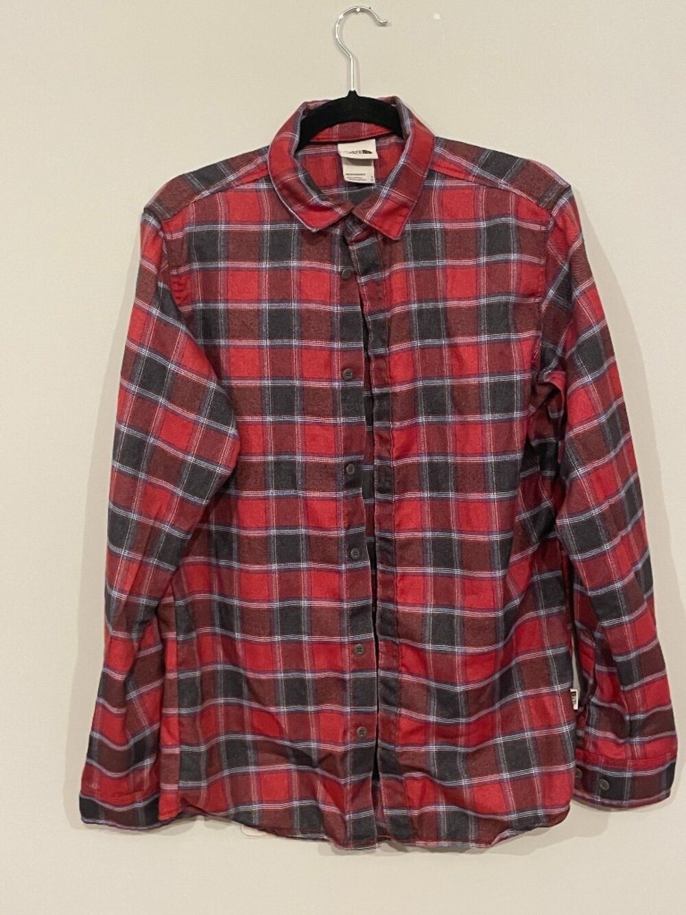 The North Face Men’s Small Approach Flannel Shirt Red Gray Blue Plaid